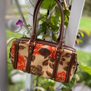 Pretty flowered Etienne Aigner shoiulder bag, orange, brown taupe, small size